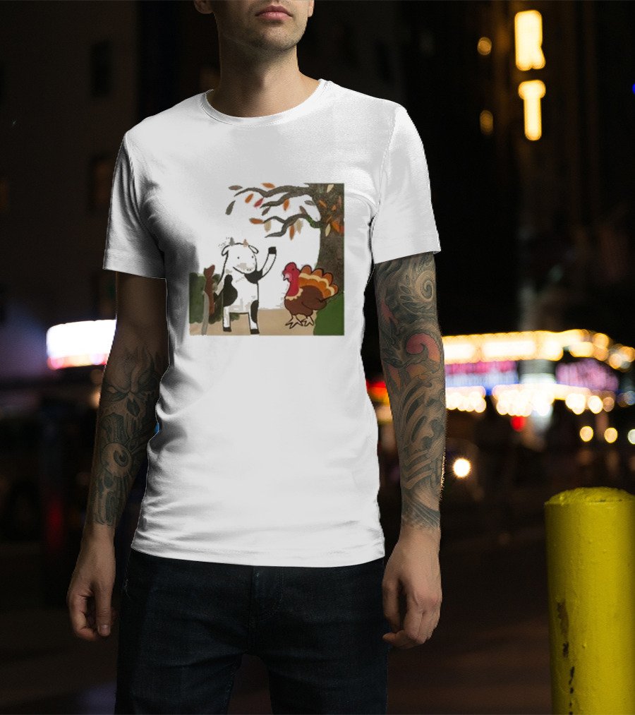 Leanbeefpatty Turkey Time Cow Under Autumn Tree T-Shirt