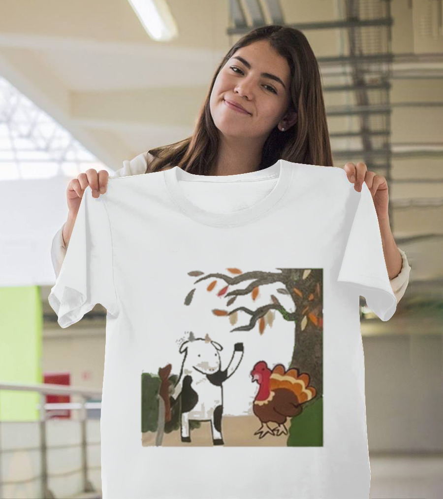Leanbeefpatty Turkey Time Cow Under Autumn Tree T-Shirt