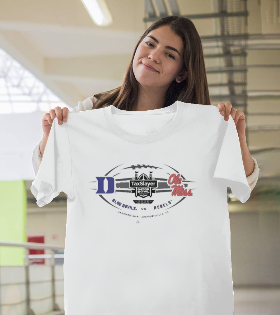 Ole Miss Rebels vs Duke Blue Devils TaxSlayer Gator Bowl January 2nd 2025 Jacksonville FL T-Shirt