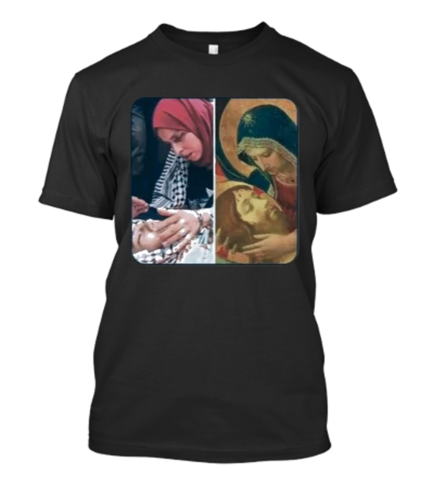 Icon Gaza Hamas Pietà Juxtaposition T-Shirt