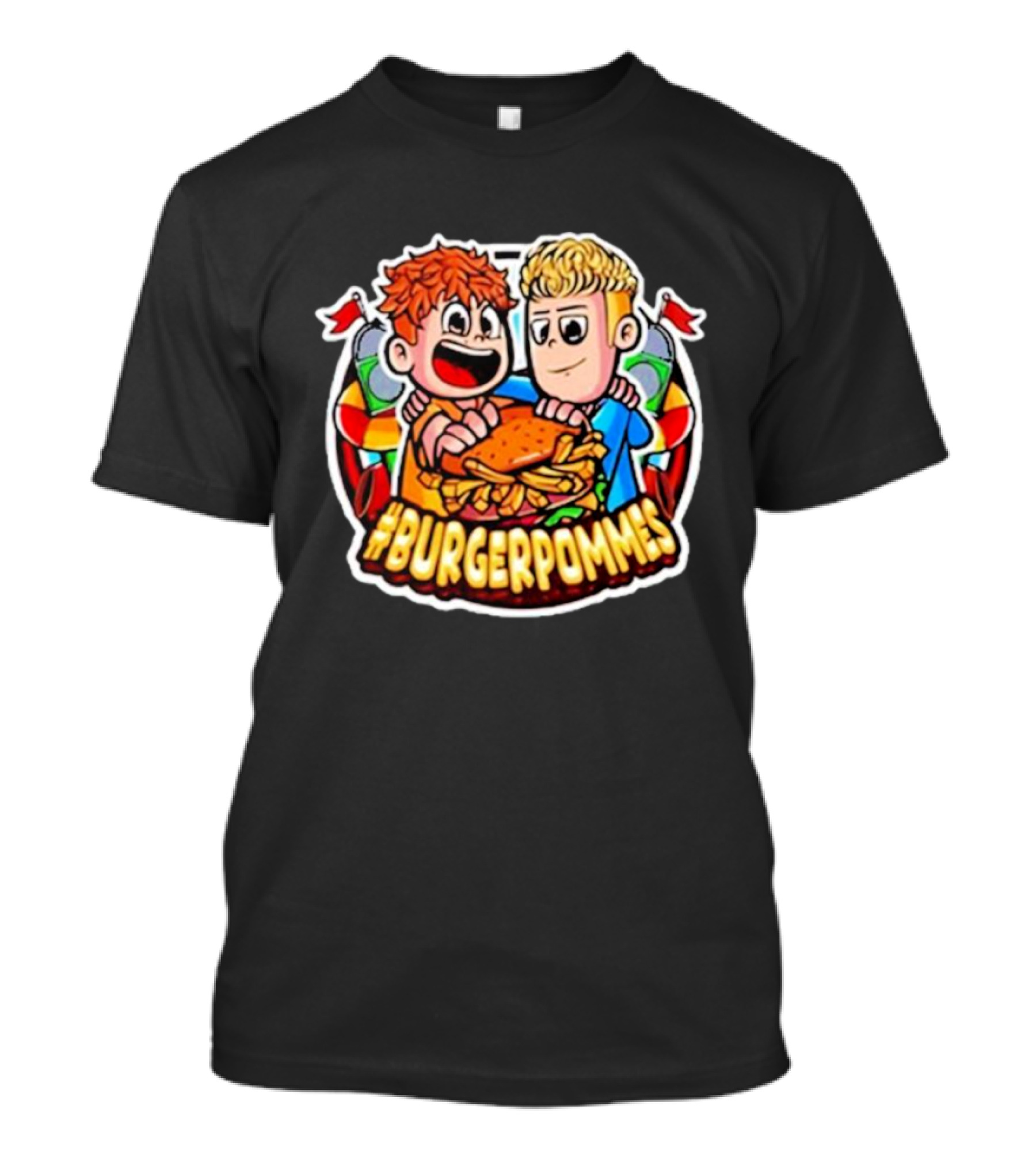 Burgerpommes Lukas Duo Eating Burger And Fries T-Shirt