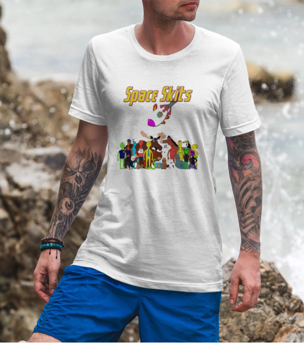 Space Skits Cartoon Characters And Whimsical Alien Crew T-Shirt