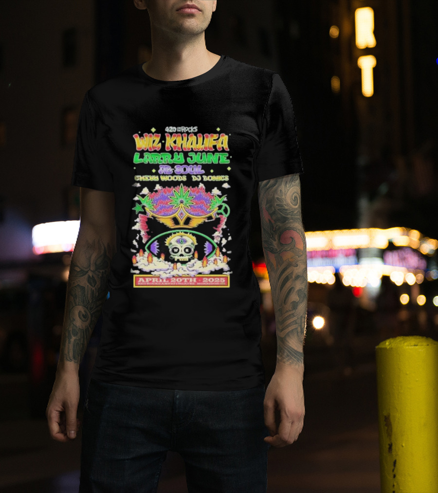 420 On The Rocks Wiz Khalifa Larry June Ab-Soul Chevy Woods DJ Bonics April 20, 2025 Red Rocks Morrison Co T-Shirt