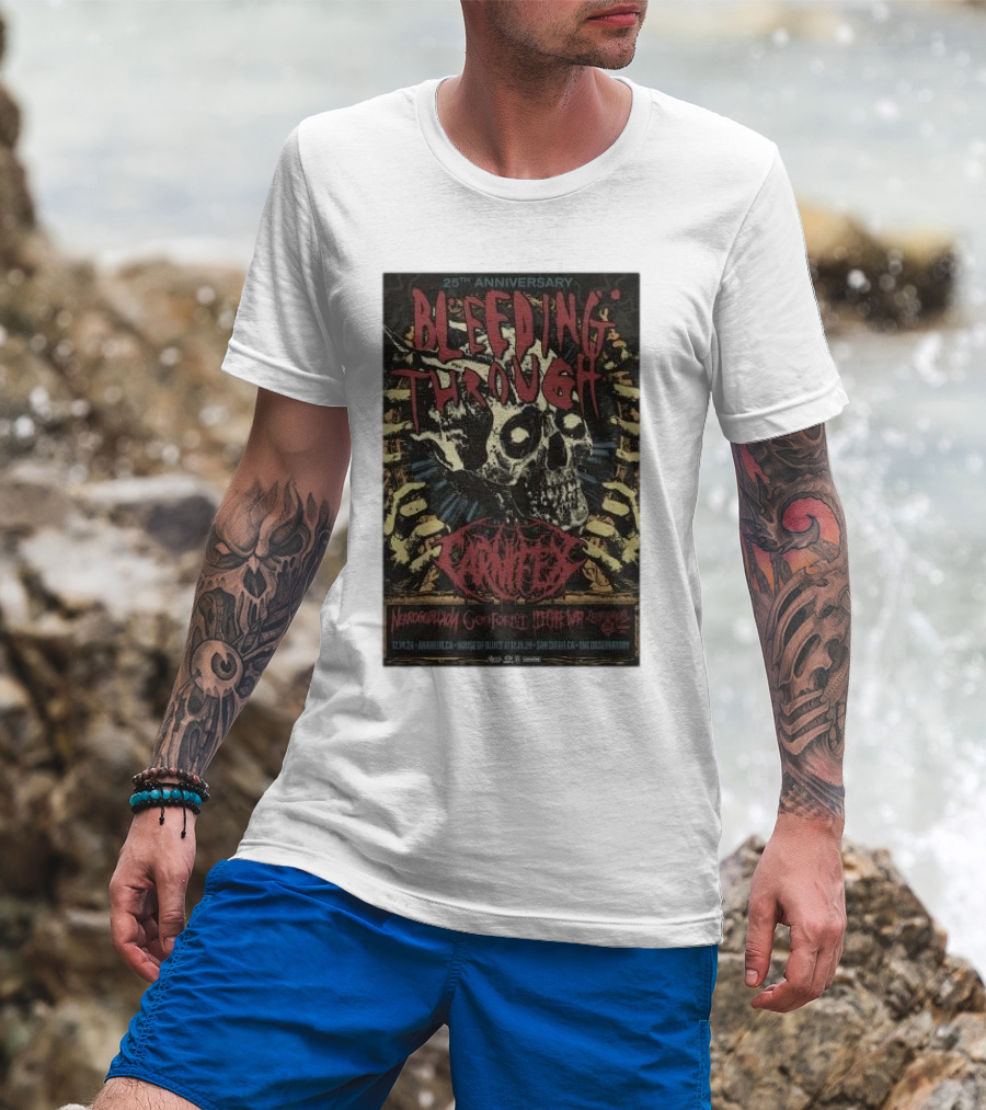 25th Anniversary Bleeding Through December 14 2024 Anaheim CA House Of Blues Skulls And Carnifex T-Shirt