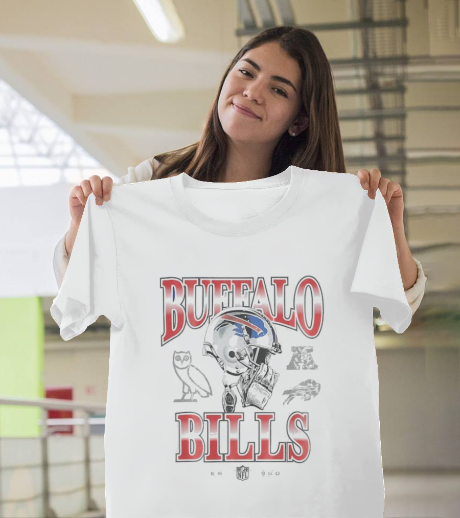 Buffalo Bills OVO Collaboration NFL Logo and Owl Icon with Helmet T-Shirt