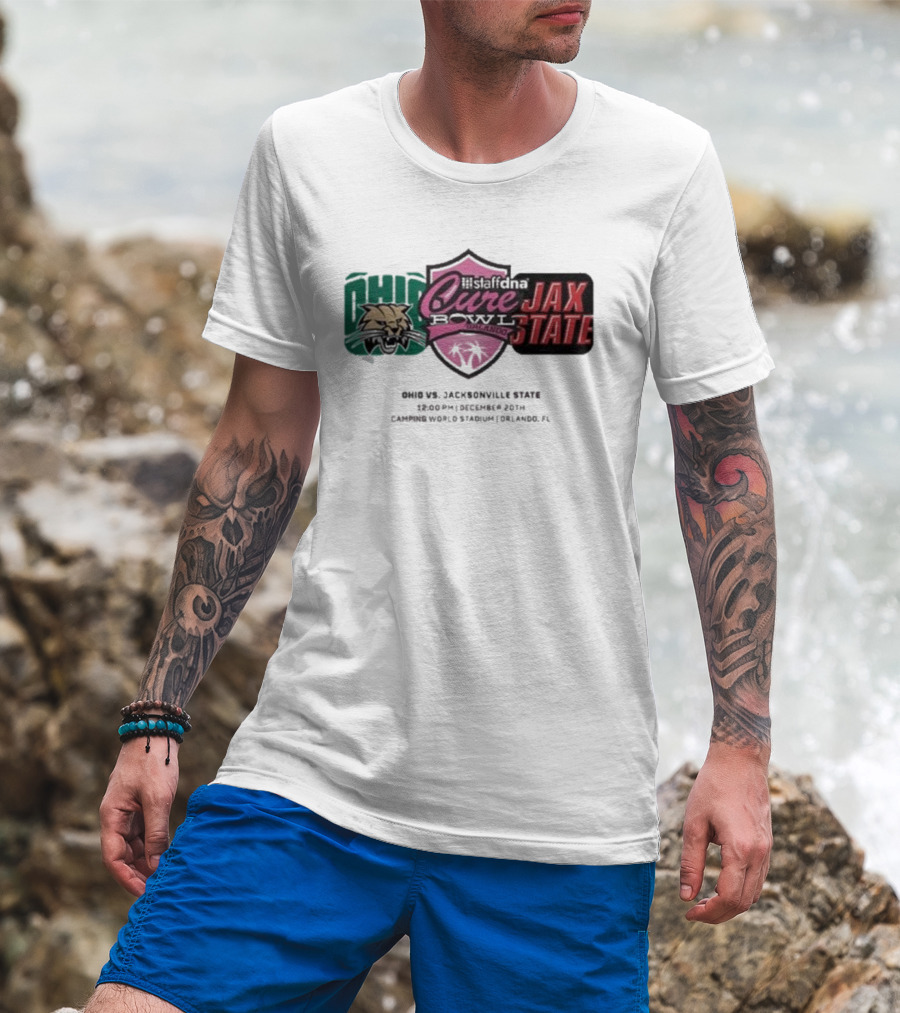 Cure Bowl Ohio Bobcats Vs Jacksonville State Gamecocks December 20th 2024 Camping World Stadium Orlando FL Staffdna NCAA Matchup T-Shirt
