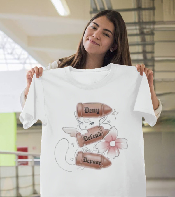 Sugary Carousel Deny Defend Depose Cat With Bullets And Flower T-Shirt