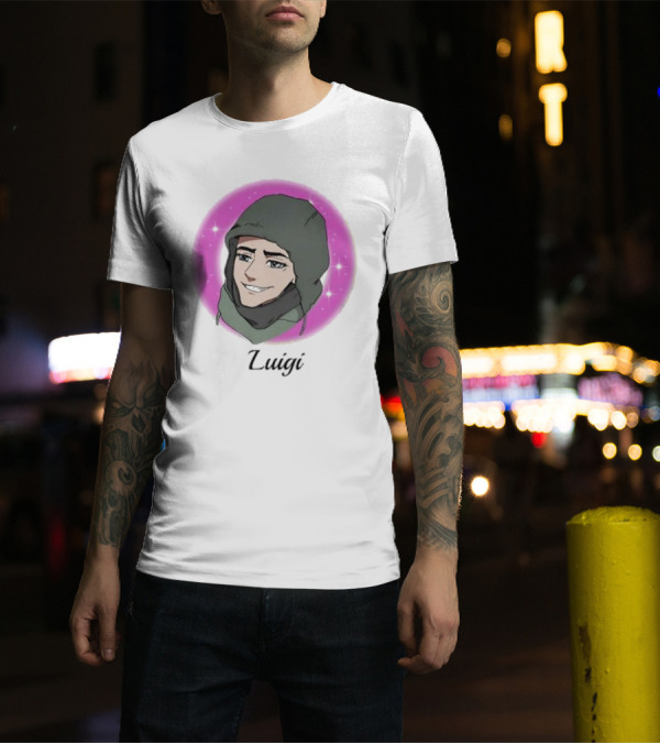 Luigi Anime Shooter Charm With Green Hood And Sparkling Pink Circle T-Shirt