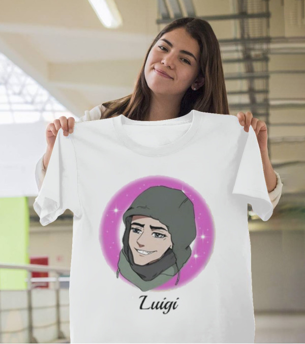 Luigi Anime Shooter Charm With Green Hood And Sparkling Pink Circle T-Shirt