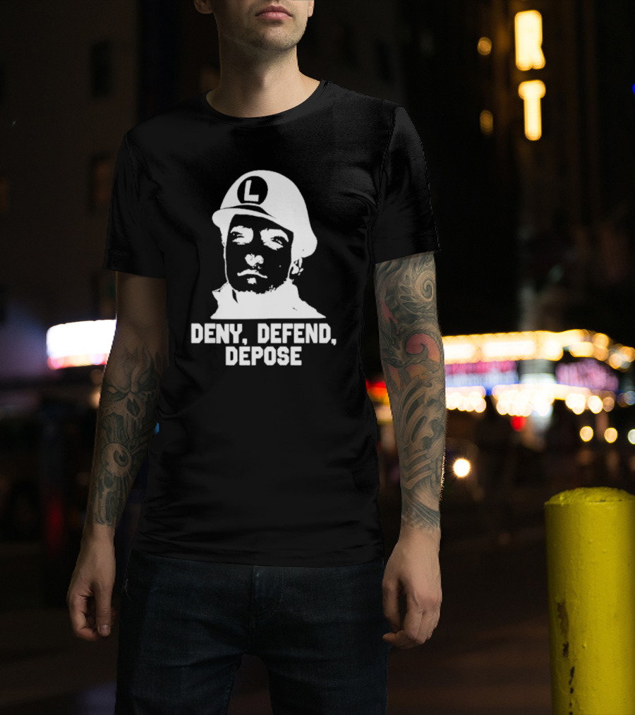 Yesyoureracist Deny Defend Depose Helmeted Face With Letter L T-Shirt