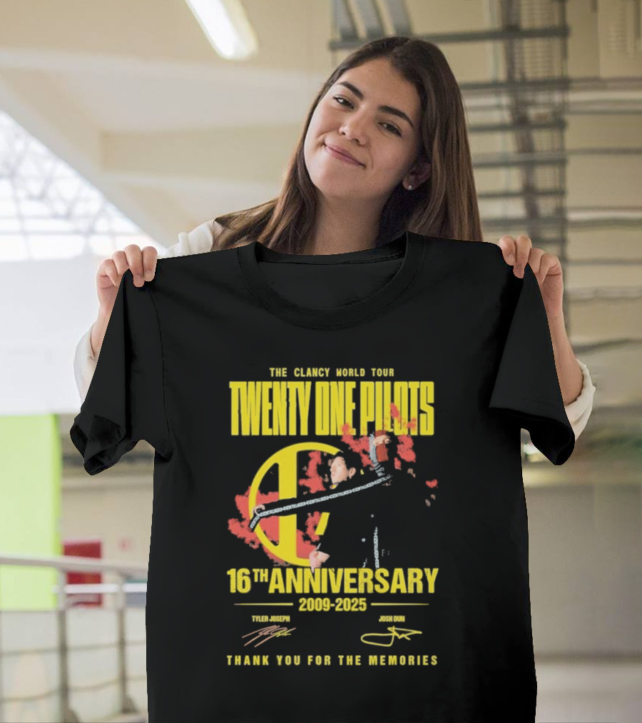 The Clancy World Tour Twenty One Pilots 16th Anniversary 2009-2025 Signature Thank You For The Memories T-Shirt