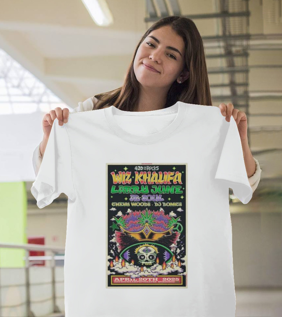 Wiz Khalifa Larry June Ab Soul 420 On The Rocks Morrison Colorado April 20th 2025 Event T-Shirt