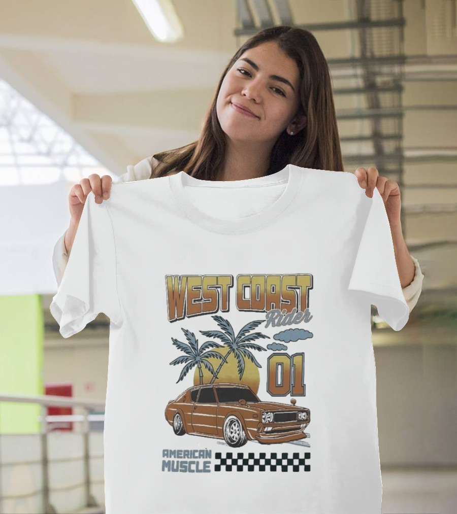 West Coast Rider American Muscle Classic Car 01 Palm Sunset T-Shirt