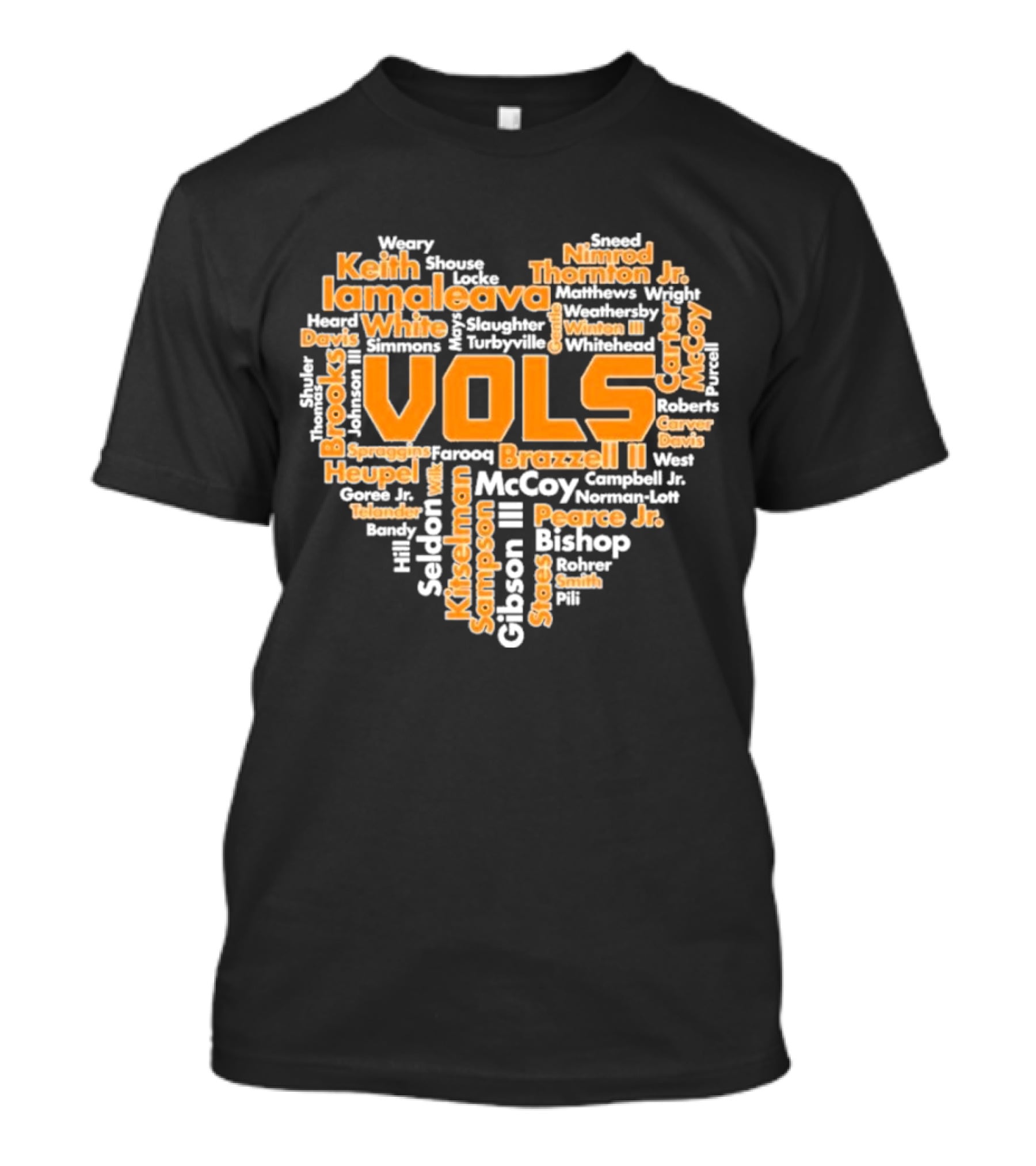 Tennessee Volunteers VOLS Heart Shaped Word Art Featuring Names T-Shirt