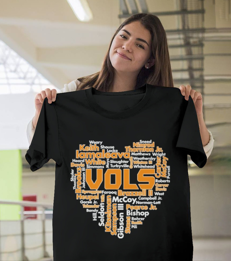 Tennessee Volunteers VOLS Heart Shaped Word Art Featuring Names T-Shirt