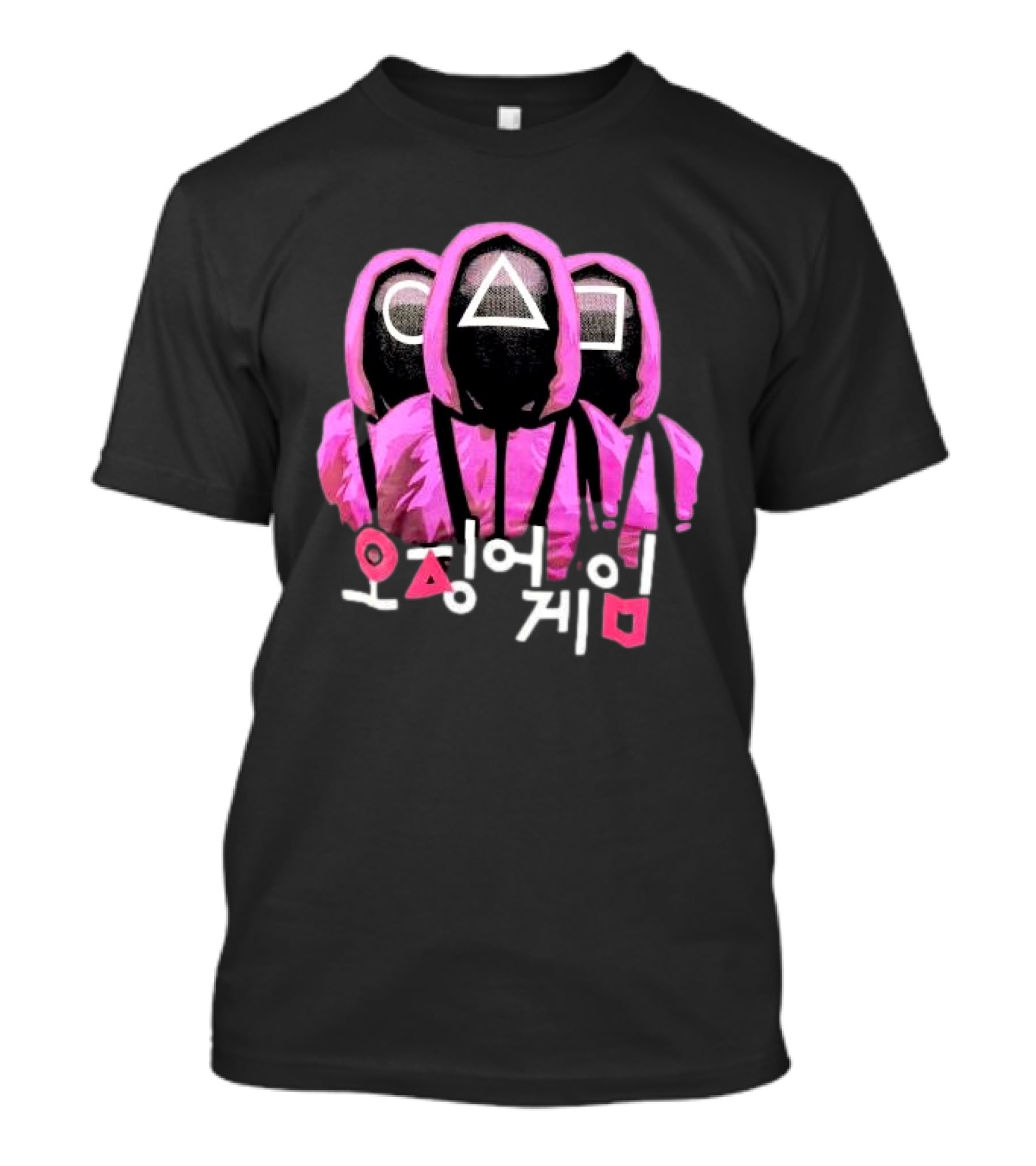 Squid Game Masked Guards Symbols Korean Text Netflix Series Promo T-Shirt