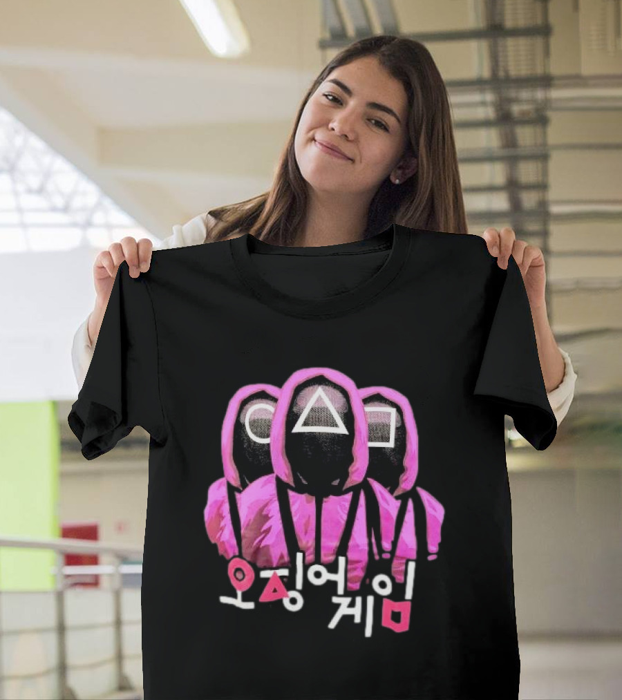 Squid Game Masked Guards Symbols Korean Text Netflix Series Promo T-Shirt
