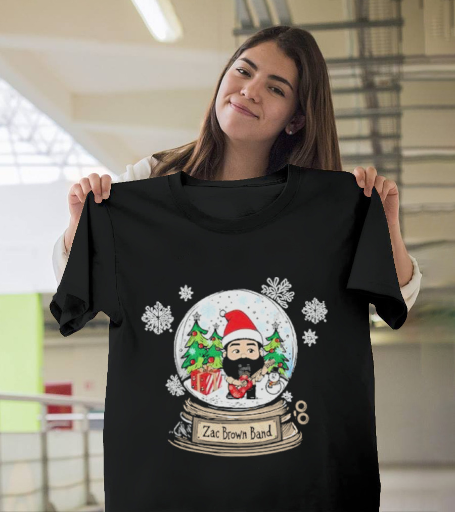 Zac Brown Band Festive Snow Globe with Santa and Christmas Trees T-Shirt