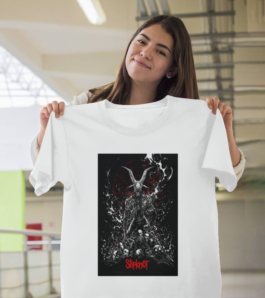 Slipknot Concert 2024 Glasgow UK - Demonic Imagery and Band Masks T-Shirt