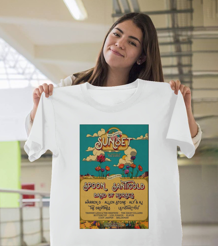 San Antonio Sunset Festival 2025 Spoon Santigold Band of Horses Warren G Allen Stone Aly and AJ T-Shirt