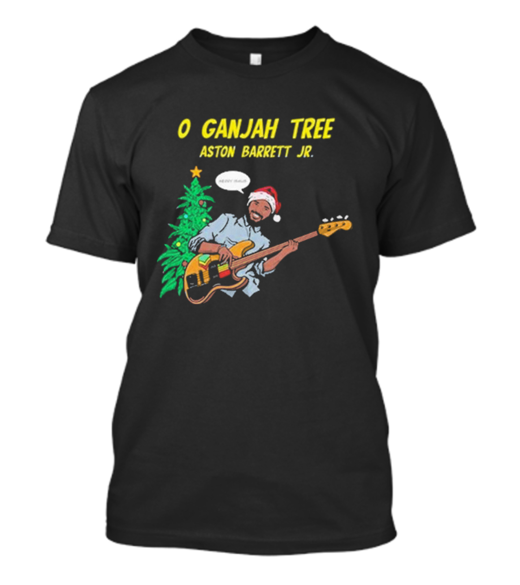 O Ganjah Tree Holiday Christmas Aston Barrett Jr Santa Hat Playing Guitar T-Shirt