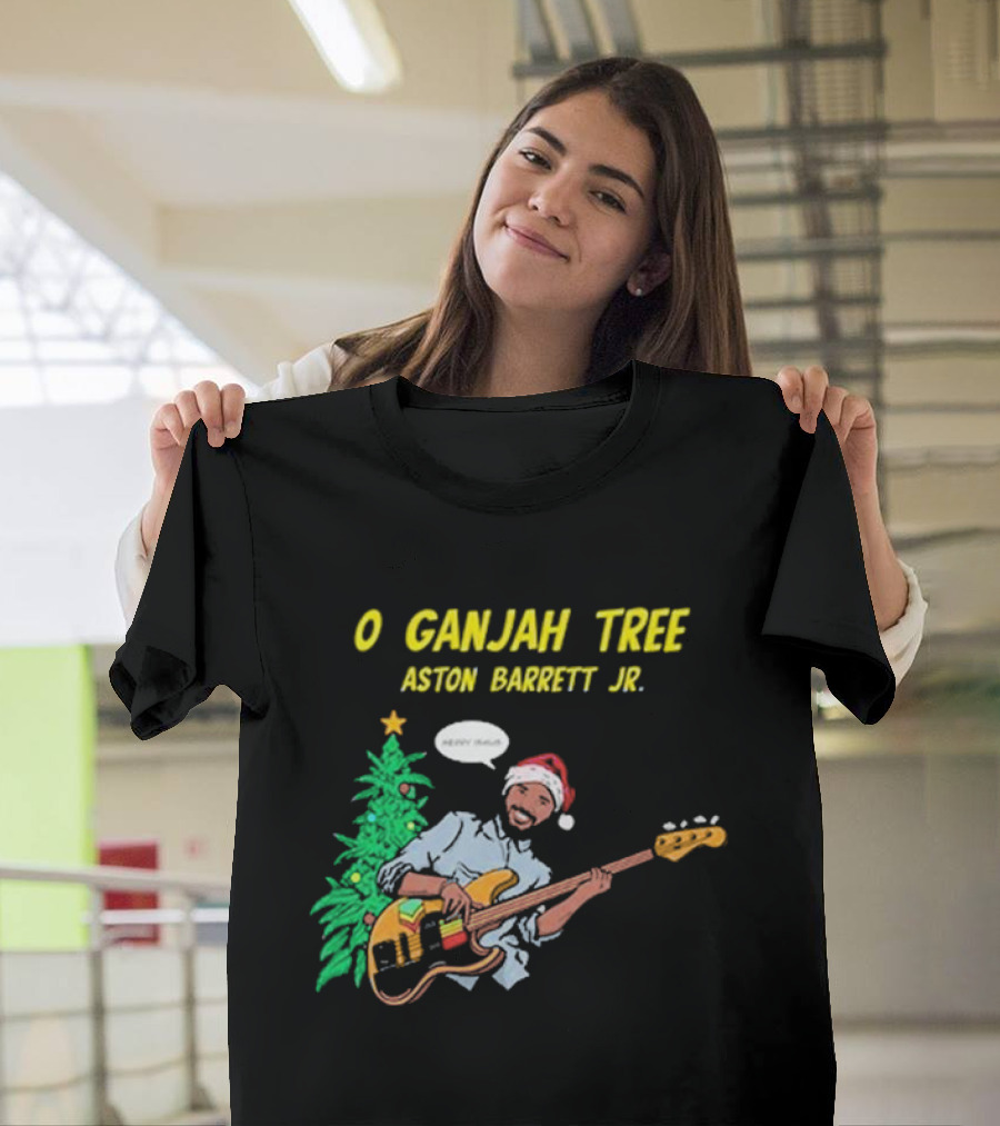 O Ganjah Tree Holiday Christmas Aston Barrett Jr Santa Hat Playing Guitar T-Shirt