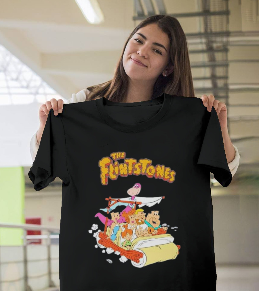 The Flintstones Family Adventure In Iconic Prehistoric Car T-Shirt