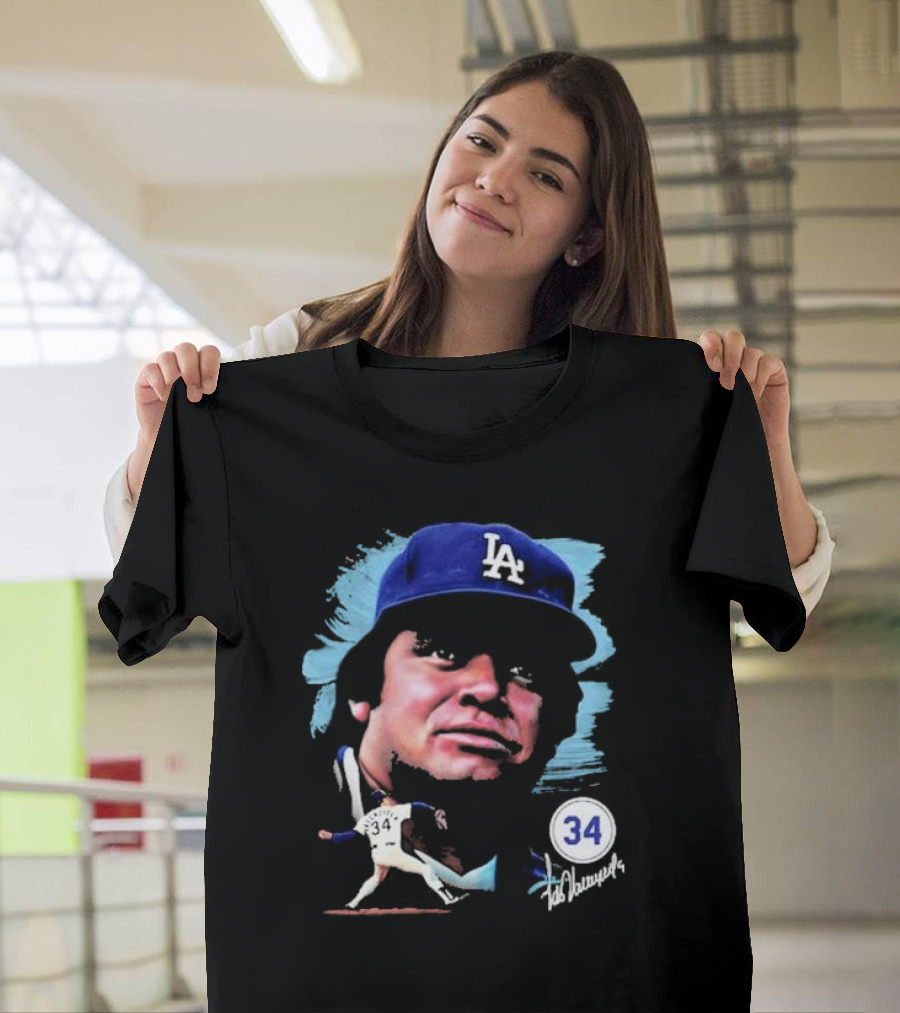 Fernando Valenzuela Los Angeles Dodgers Number 34 Signature T-Shirt