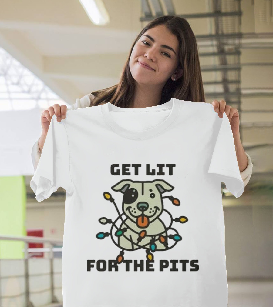 Get Lit for the Pits Holiday Fundraiser with Festive Dog and Colorful Lights T-Shirt