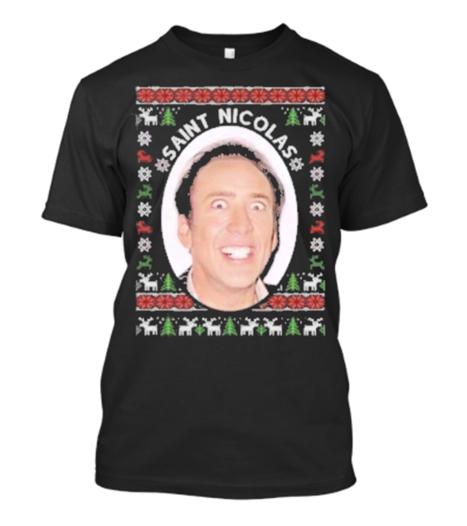 Saint Nicolas Cage Ugly Christmas Sweater T-Shirt