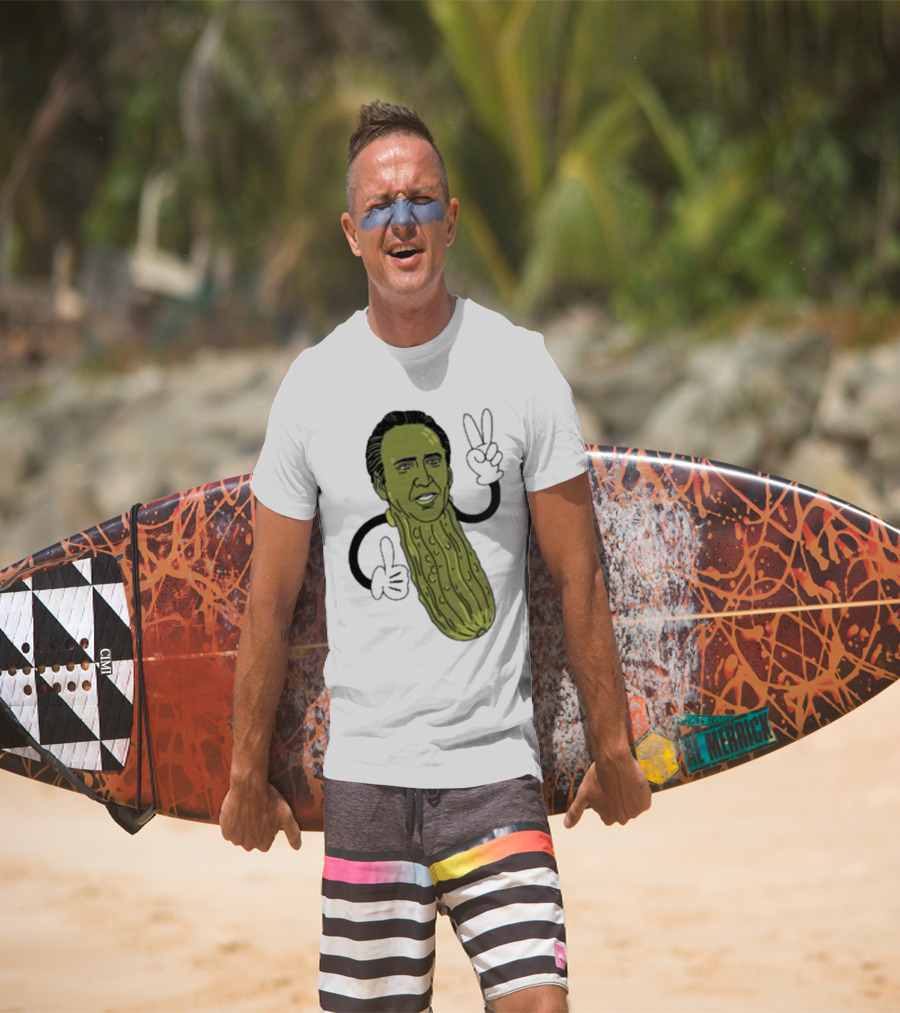 Picolas Cage Nick Cage Pickle Character With Peace Sign Christmas T-Shirt