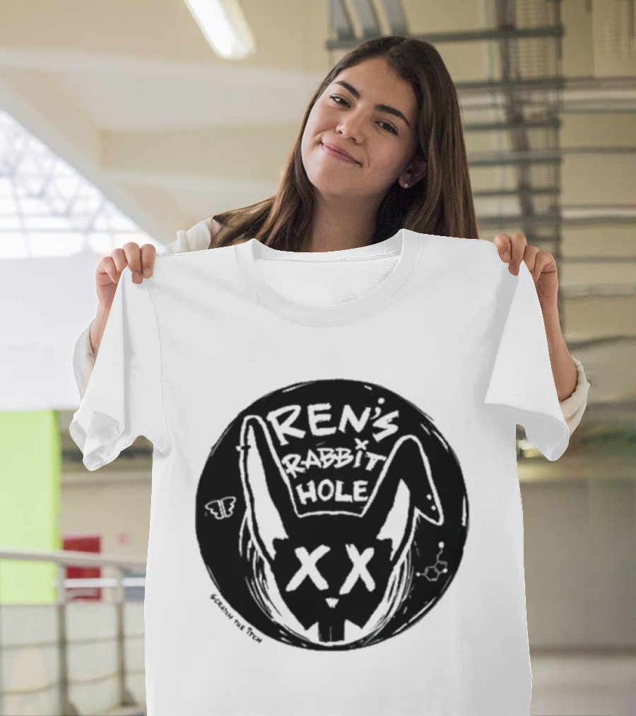 Ren's Rabbit Hole XX Black And White Butterfly Sketch T-Shirt