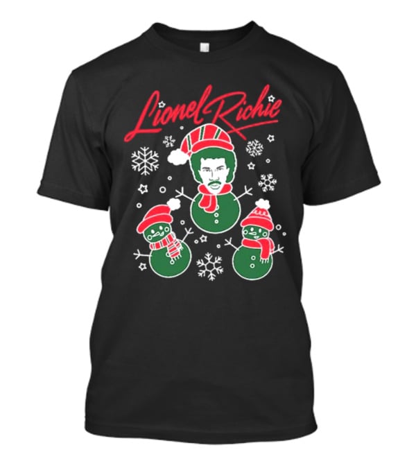 Lionel Richie Festive Snowman Trio With Red And Green Accents T-Shirt