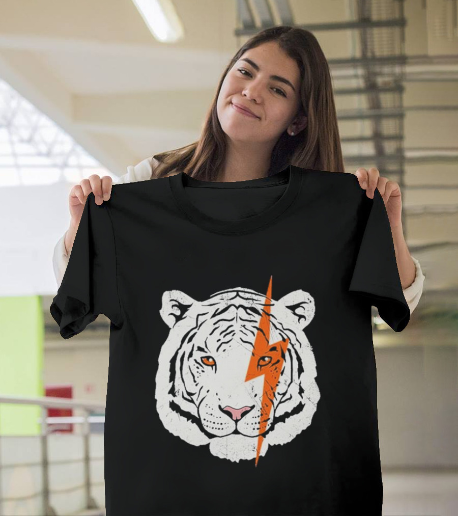 White Tiger Lightning Bolt Face T-Shirt