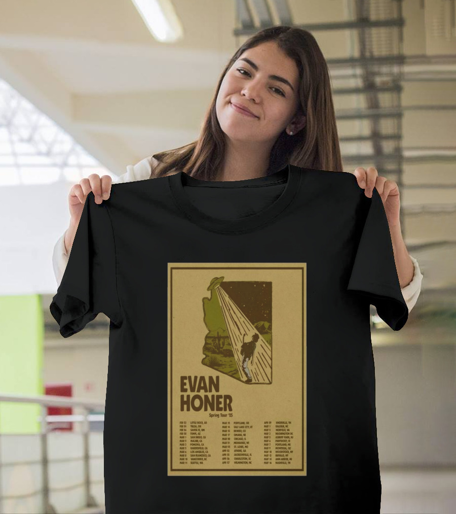 Evan Honer Spring Tour 2025 UFO Desert Scene with Tour Dates T-Shirt