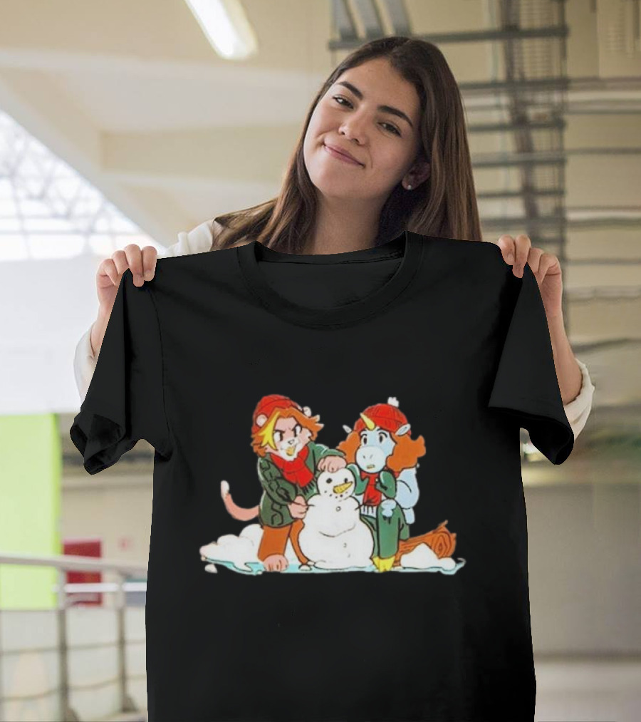 Furry Grumps Building A Snowman In Winter Scene T-Shirt
