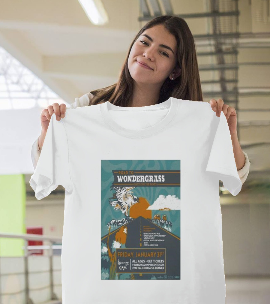 Road to Wondergrass Battle of the Bands January 31 2199 California St Denver Marquis Theater T-Shirt