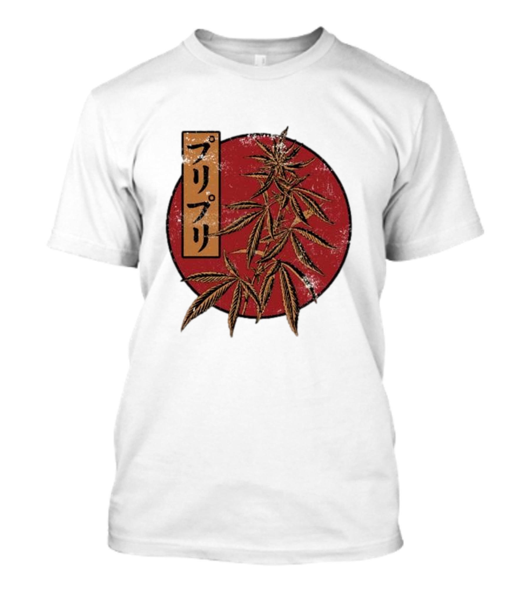 Stoned Buri-Buri Japanese Style Cannabis Leaves Red Circle T-Shirt