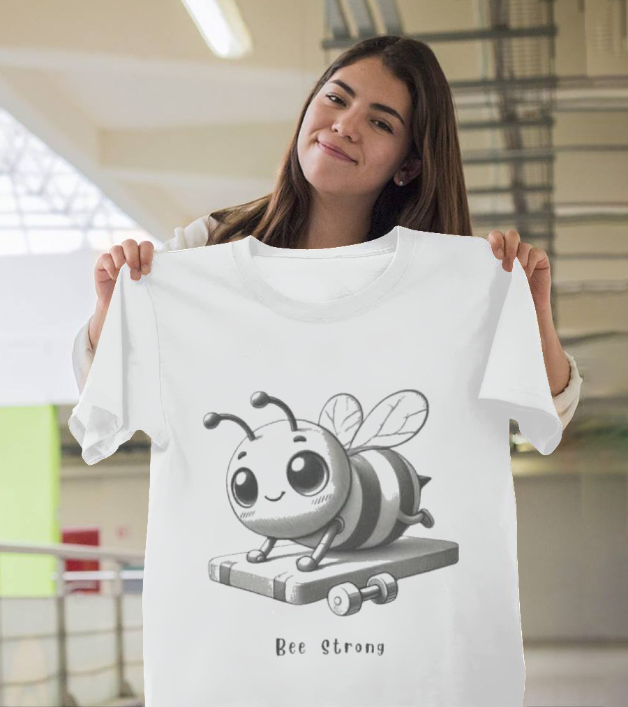 Bee Strong Motivational Cartoon Bee Lifting Weights T-Shirt