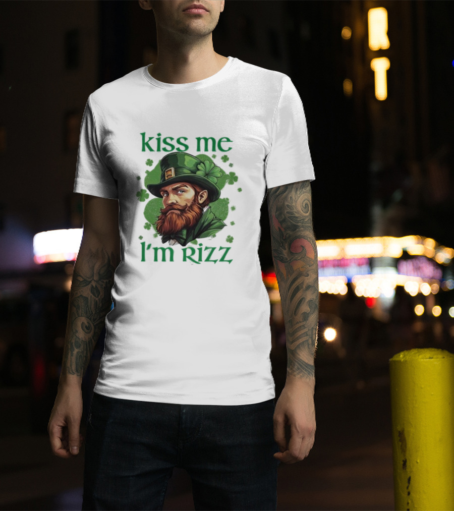 Kiss Me I'm Rizz St Patrick's Day Leprechaun Hat Shamrocks T-Shirt
