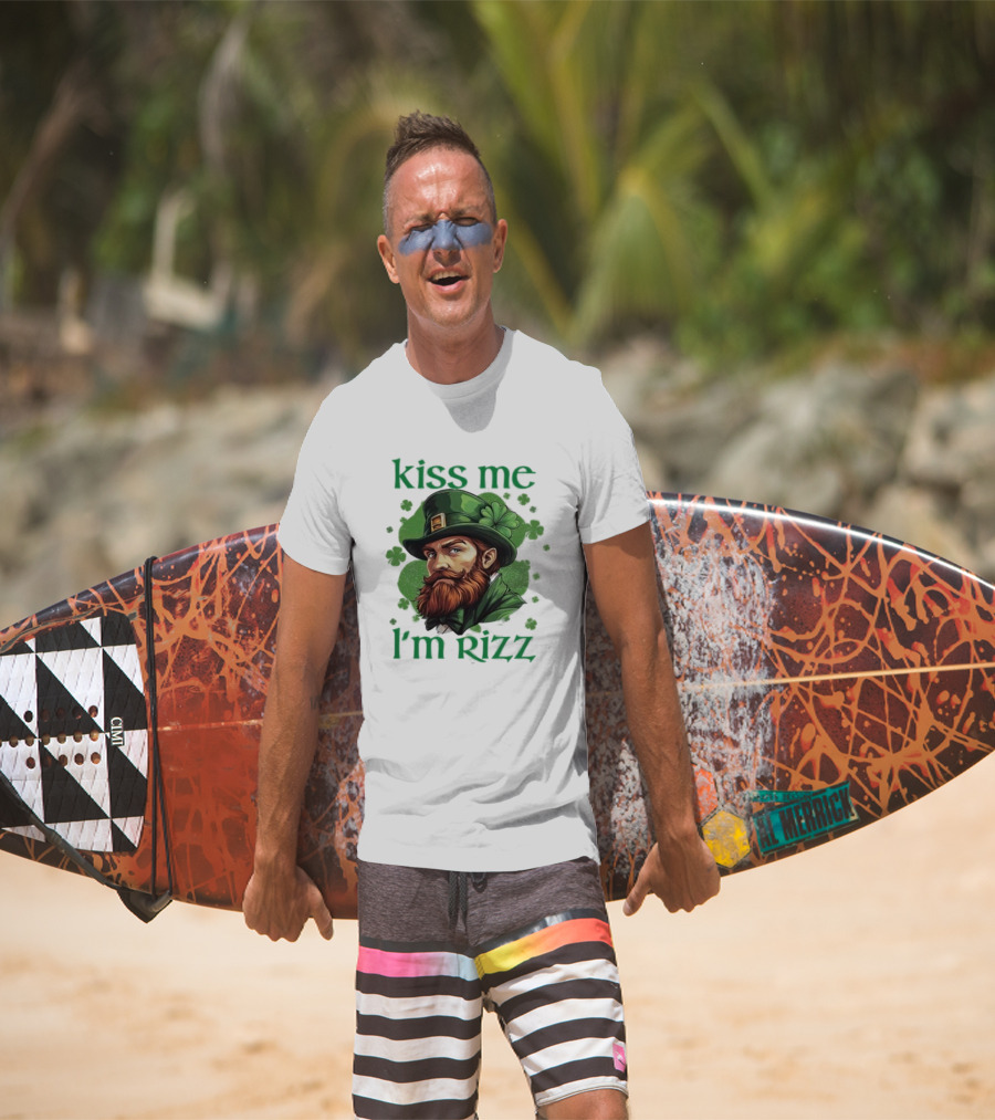 Kiss Me I'm Rizz St Patrick's Day Leprechaun Hat Shamrocks T-Shirt