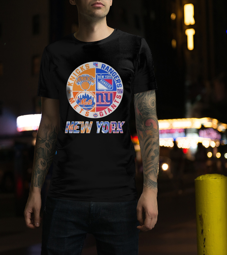 New York Knicks Rangers Mets Giants Mashup T-Shirt