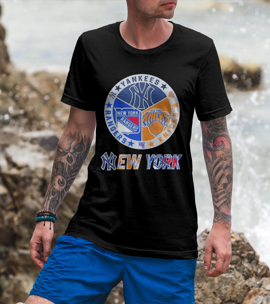 Yankees Rangers Knicks New York Sports Collaboration T-Shirt