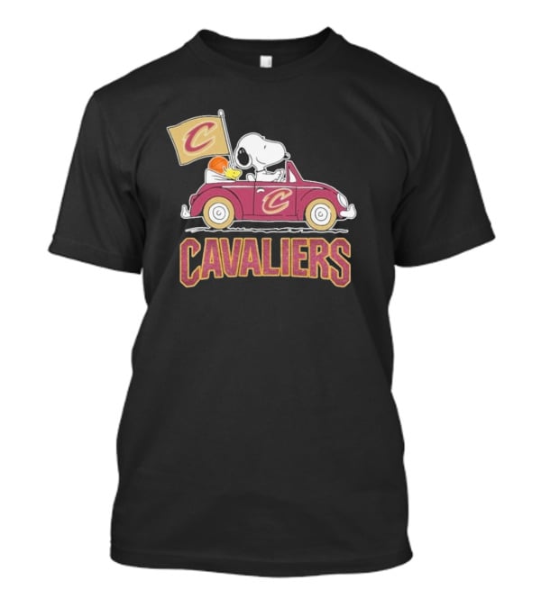 Snoopy Cavaliers Car With Basketball And Flag T-Shirt