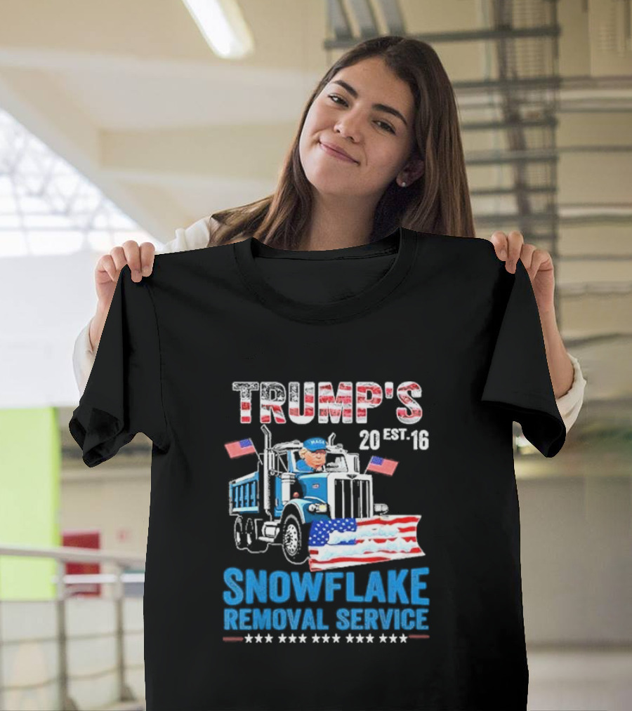 Trump's Snowflake Removal Service 20 Est. 16 Patriotic Truck with Flags and Stars T-Shirt