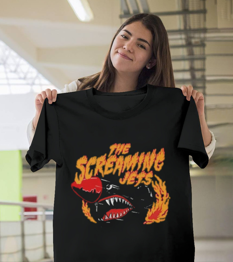 The Screaming Jets Flaming Jet with Shark and Flames T-Shirt