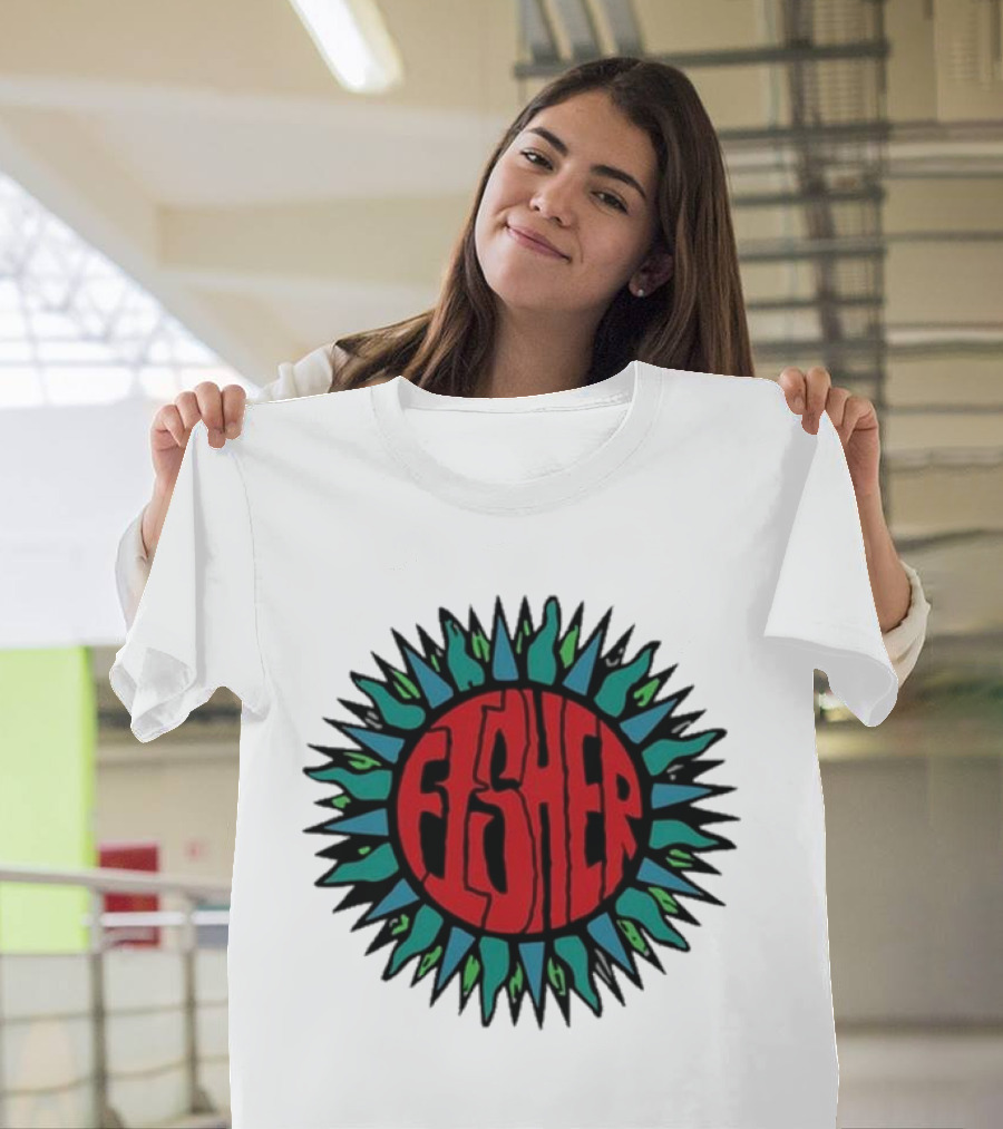 Fisher Sunburst Red Blue Green Logo Soak Up The Sun T-Shirt