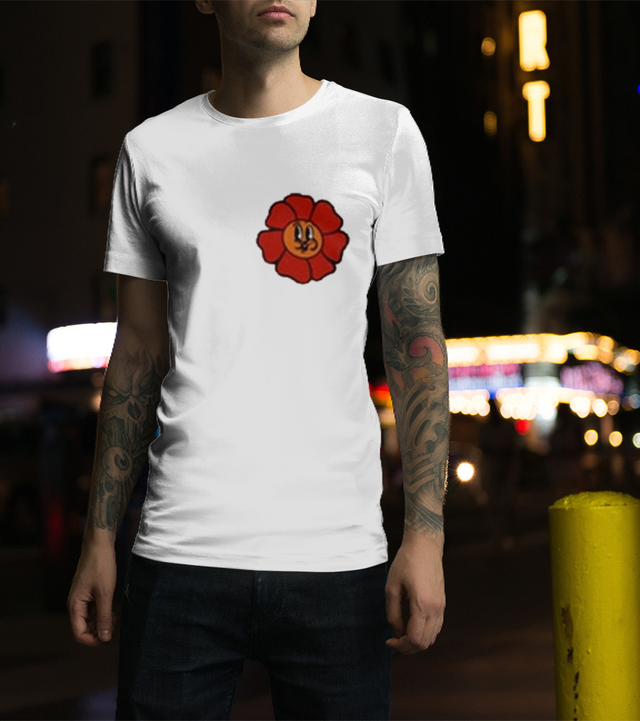 Ludwig Mogul Mogi Red Flower Cartoon Face T-Shirt