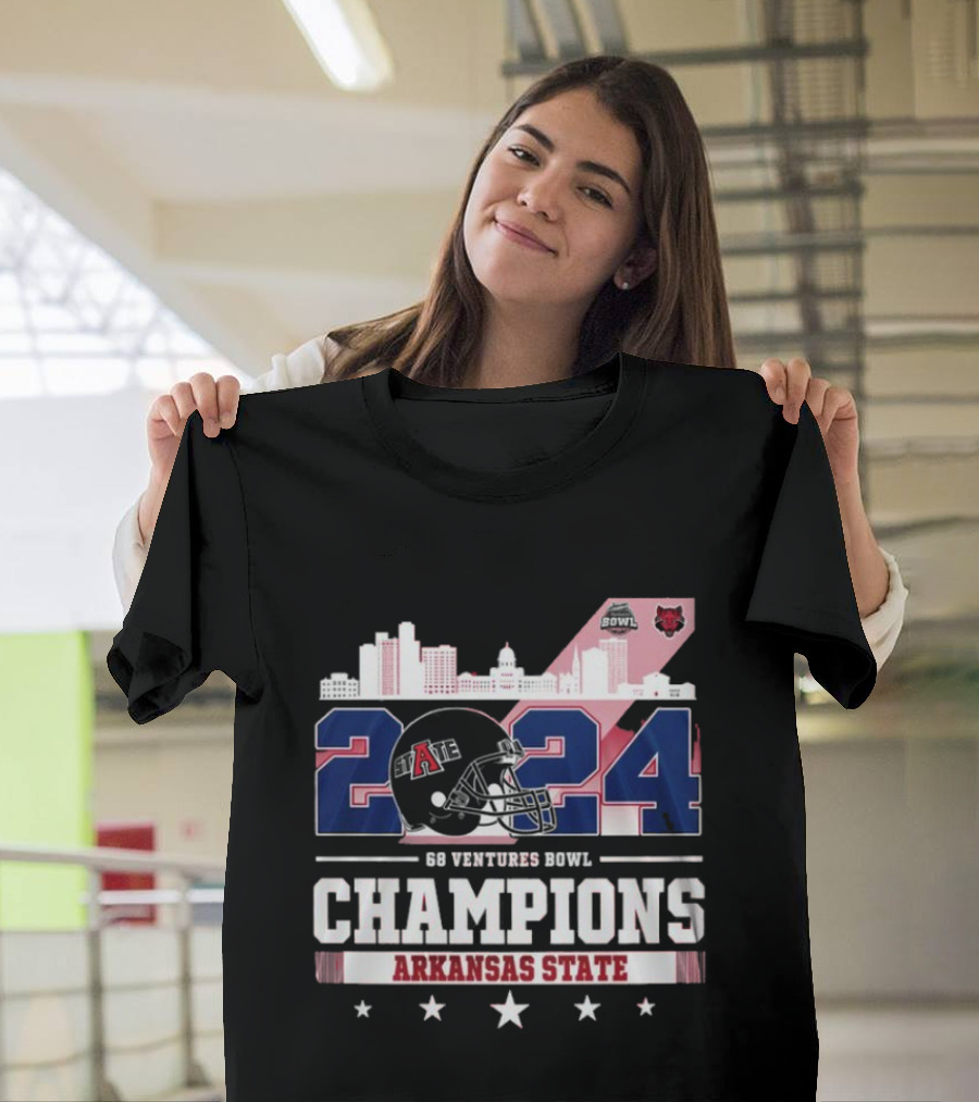 Arkansas State 68 Ventures Bowl 2024 Champions Football Skyline T-Shirt