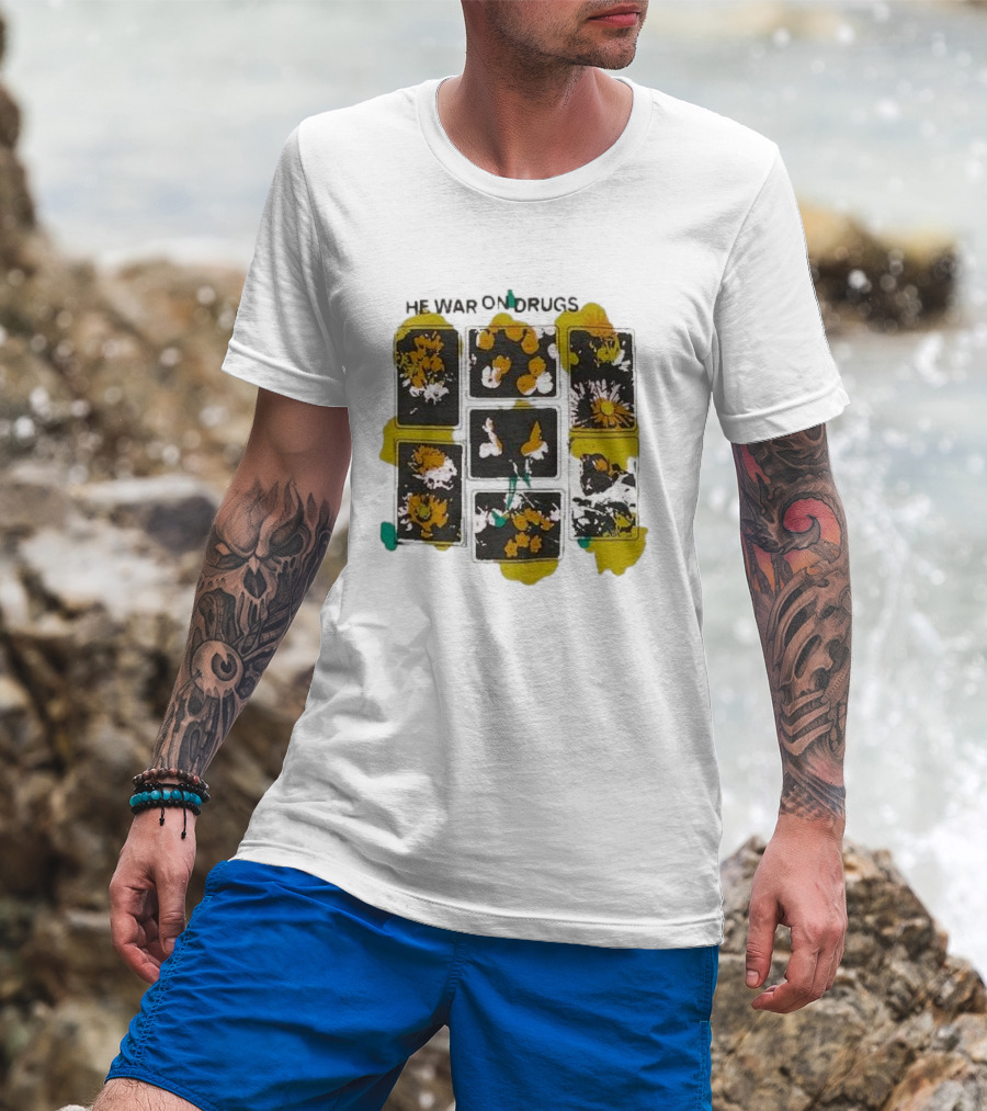 The War On Drugs Floral Squares Art Yellow Splatter T-Shirt